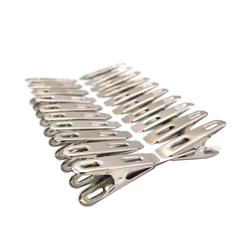 Factory direct 20 non magnetic stainless steel flat mouth small clip drying clothes iron clip flat head clip pants rack accessories Specification drawing