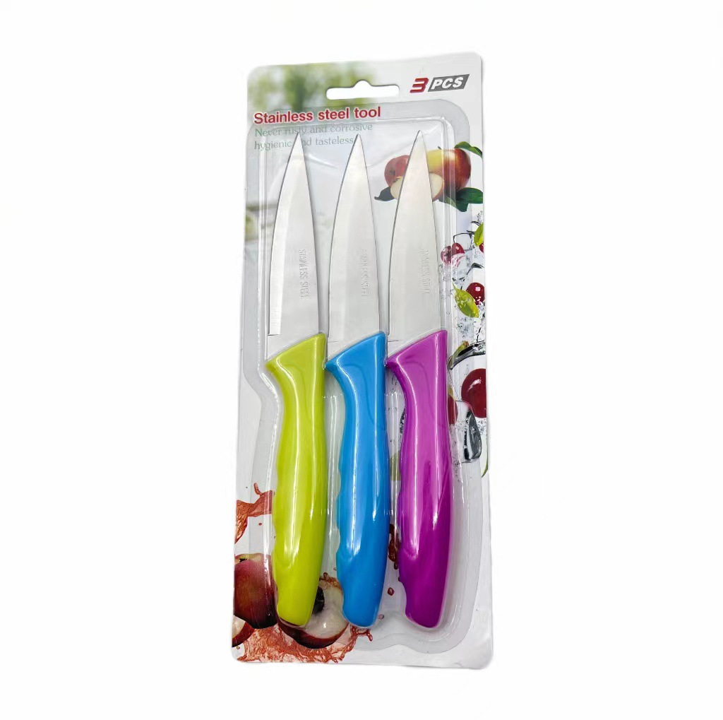 Foreign TRADE DIRECT 3PC SET of knife household stainless steel plastic handle fruit knife set of sharp knife fruit knife Item Picture