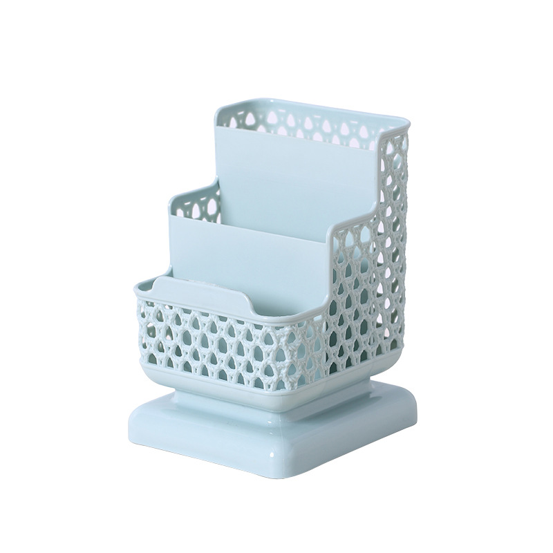 Simple and creative imitation rattan weave hollow pen holder multi-functional desktop storage box office stationery pen barrel makeup brush barrel Item Picture