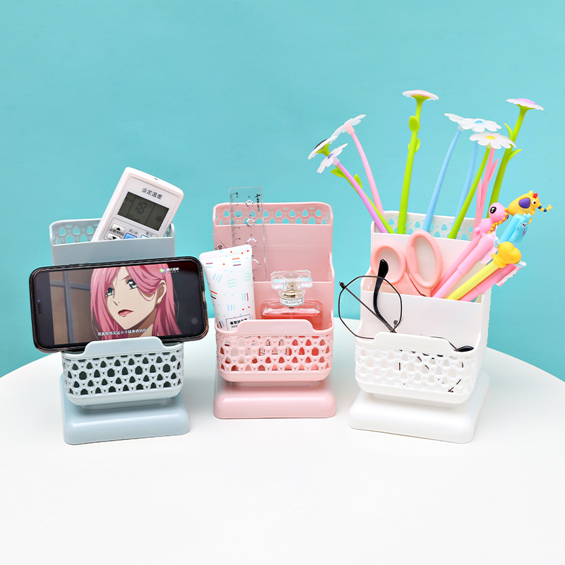 Simple and creative imitation rattan weave hollow pen holder multi-functional desktop storage box office stationery pen barrel makeup brush barrel full figure