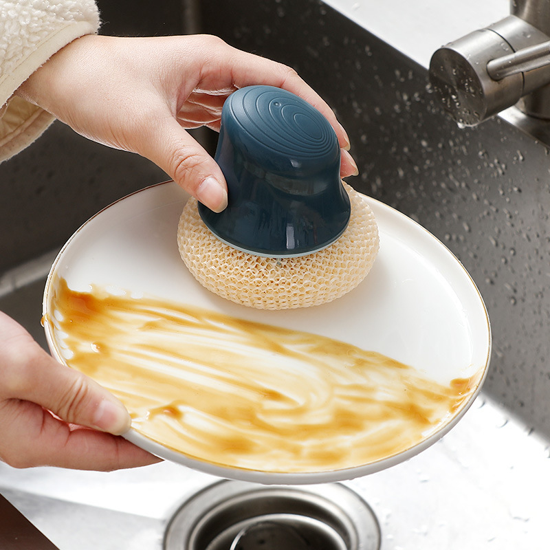 Long handle pot brush Kitchen cleaning ball degradable fiber cleaning brush household decontamination does not harm pot washing dish brush pot brush Specification drawing