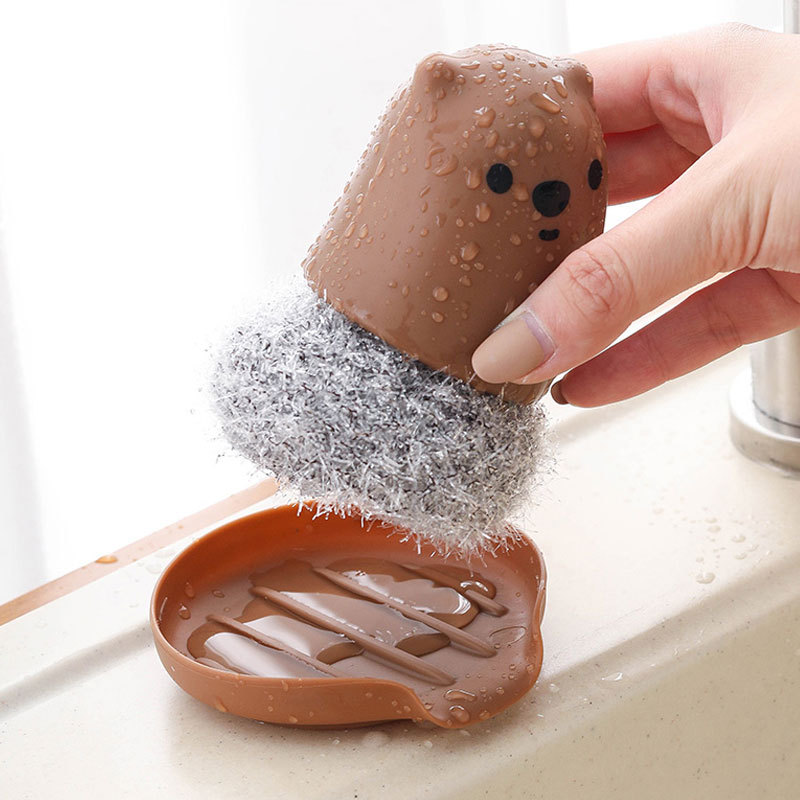 Bear handle acrylic wire pot and dish cleaning ball with base cooktop cleaning brush replaceable steel ball Application Scenario