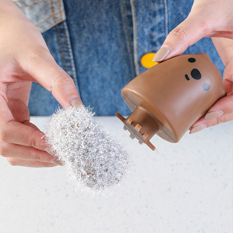 Bear handle acrylic wire pot and dish cleaning ball with base cooktop cleaning brush replaceable steel ball Specification drawing