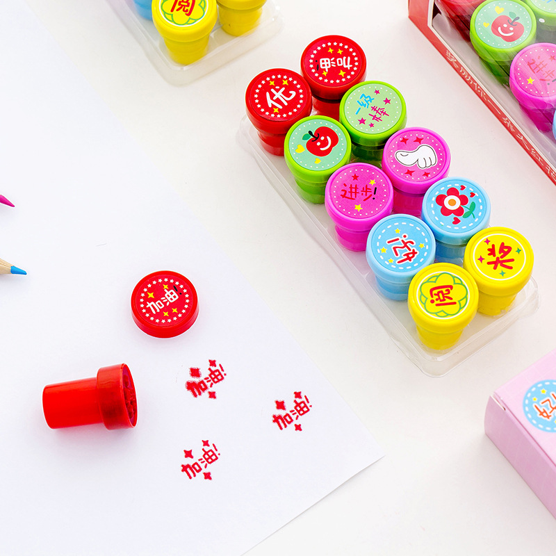 Small red flower style teaching aid seal Student comments seal set Teacher's aide homework comments seal set details Picture