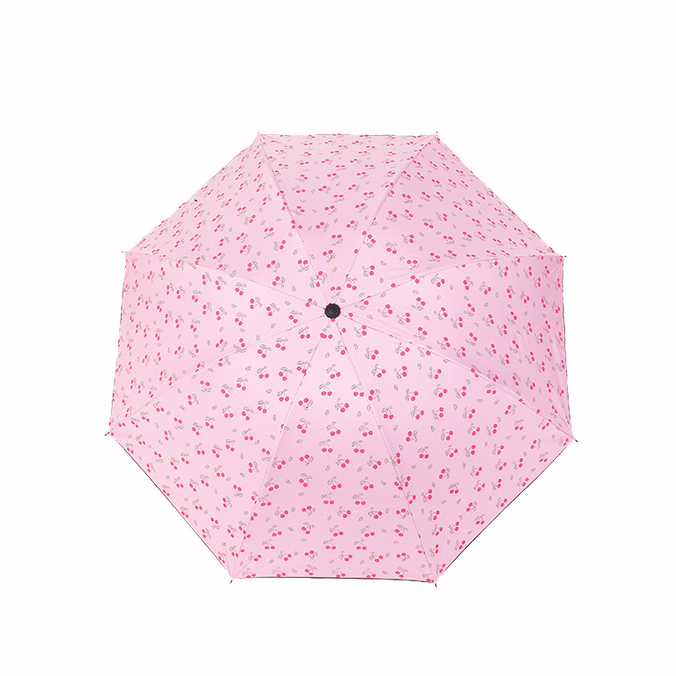 Folding black umbrella creative lovely little fresh cherry triple fold sunshade 8 bone manual sun protection and windproof umbrella Item Picture