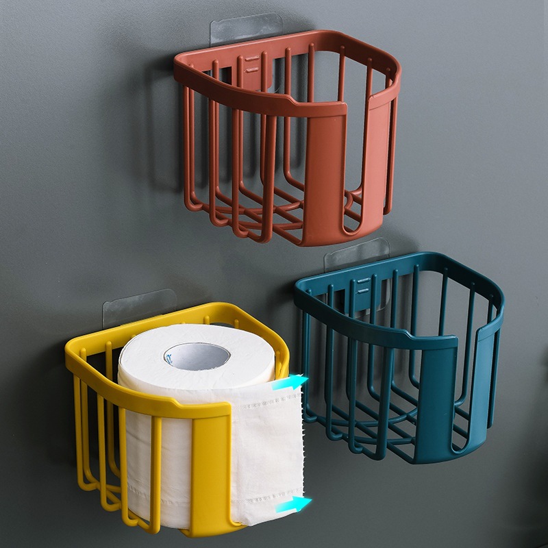 Paper towel box no-hole bathroom shelf toilet paper storage Multifunctional pull-out paper box wall hanging kitchen paper towel box full figure