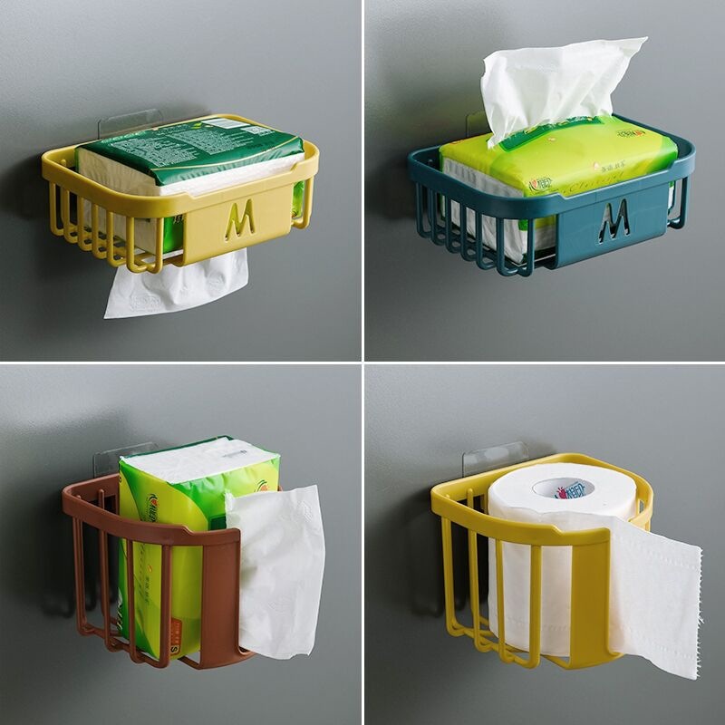 Paper towel box no-hole bathroom shelf toilet paper storage Multifunctional pull-out paper box wall hanging kitchen paper towel box details Picture