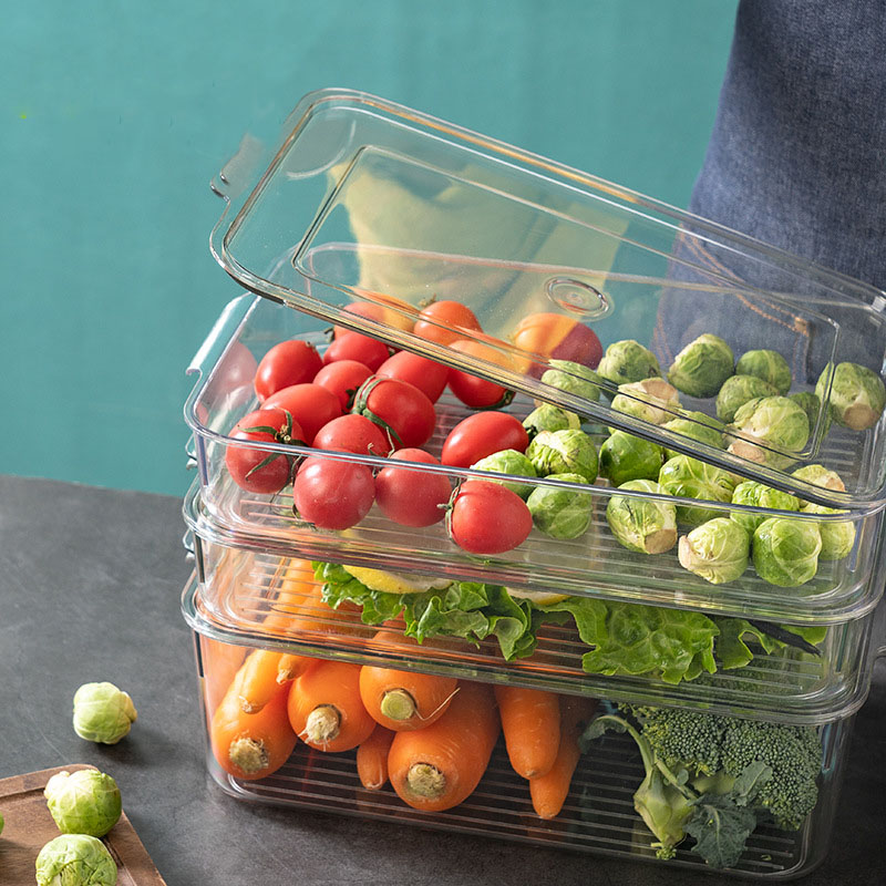 PET refrigerator drawer storage box Food organizer transparent tape cover rectangular egg dumpling storage box details Picture