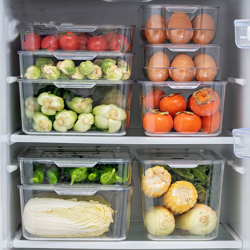 PET refrigerator drawer storage box Food organizer transparent tape cover rectangular egg dumpling storage box full figure