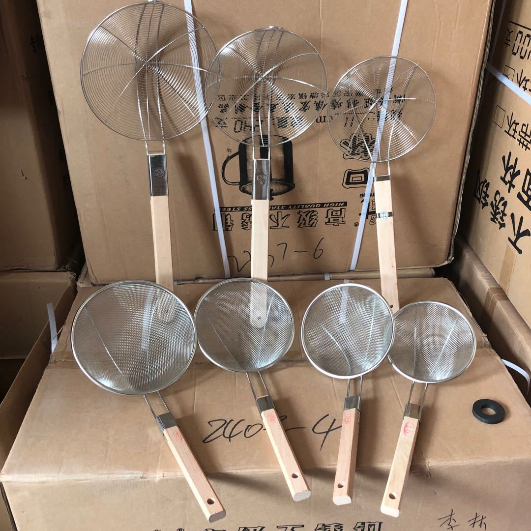16-26# Wooden handle double wire reinforced stainless steel mesh colander kitchen wooden handle stainless steel filter leakage Item Picture