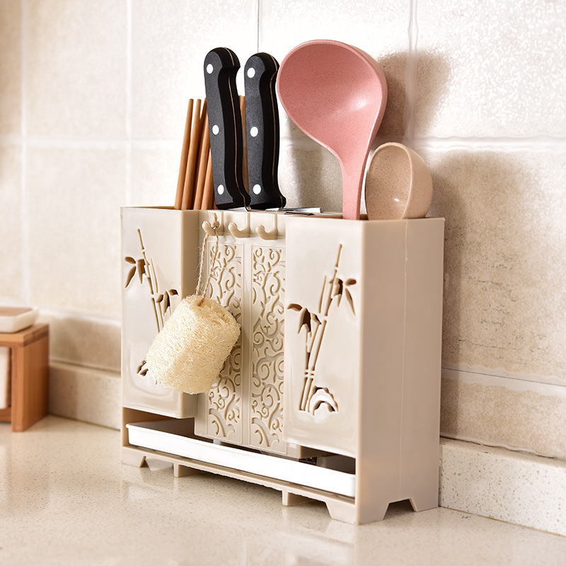 Chopsticks cage wall-mounted household non-perforated chopsticks tube drain thickened kitchen tableware soup spoon storage box large capacity Specification drawing