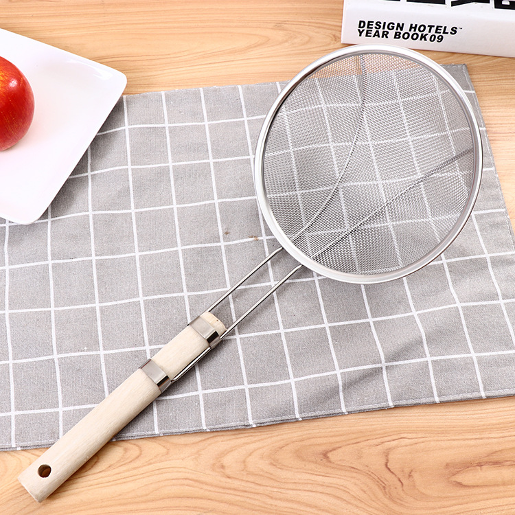 16-26# Wooden handle double wire reinforced stainless steel mesh colander kitchen wooden handle stainless steel filter leakage full figure