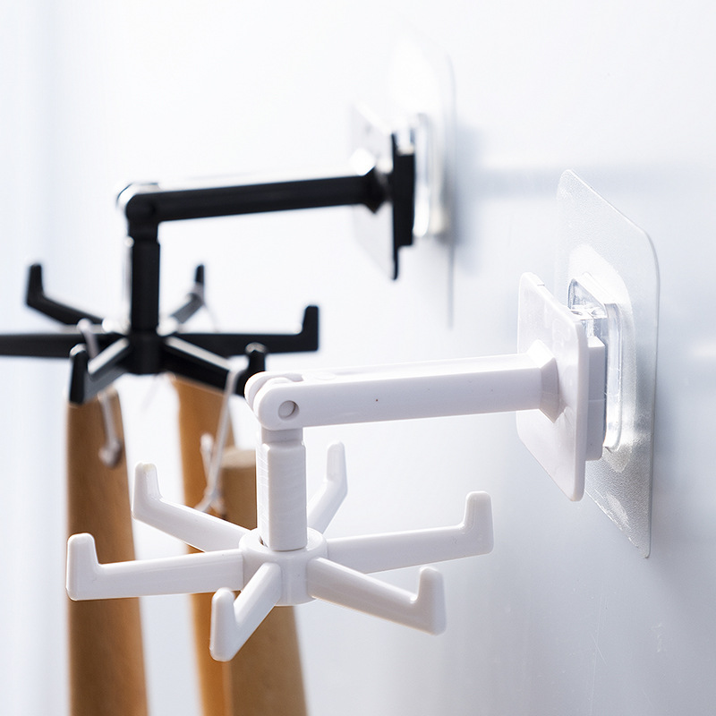 Multi-function rotating hook kitchen storage 360 degree six claw without trace hook home perforation free multi-scene sticky hook full figure