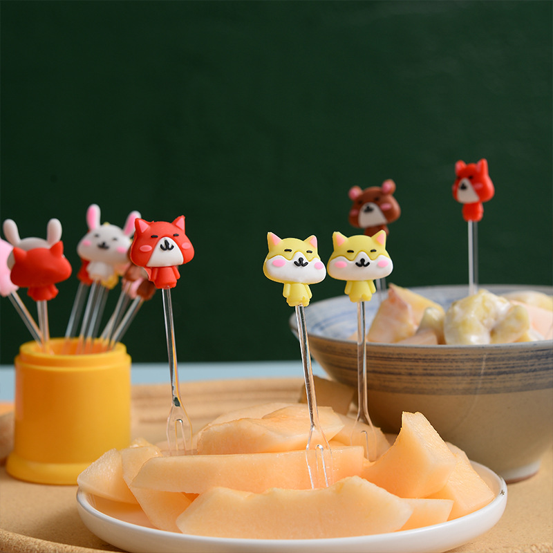 Nordic fruit fork set creative cute plastic fruit dessert fork ins cartoon fruit stick fruit insert details Picture