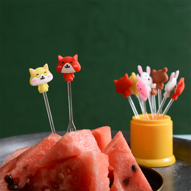 Nordic fruit fork set creative cute plastic fruit dessert fork ins cartoon fruit stick fruit insert Specification drawing