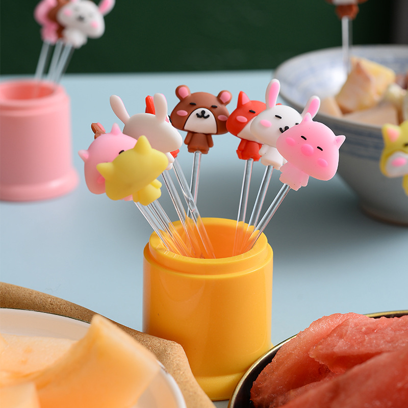 Nordic fruit fork set creative cute plastic fruit dessert fork ins cartoon fruit stick fruit insert full figure