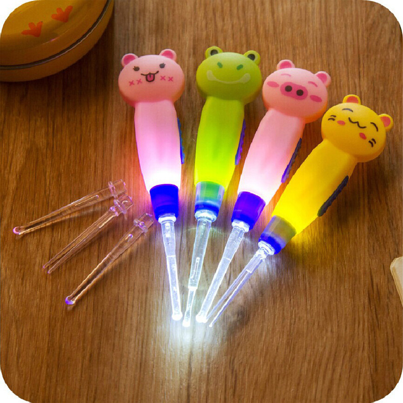 led cartoon animal with light removable ear scoop Children's electronic light emitting ear pick ear scoop ear picker tool full figure