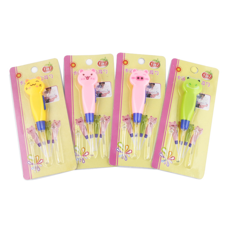 led cartoon animal with light removable ear scoop Children's electronic light emitting ear pick ear scoop ear picker tool Item Picture