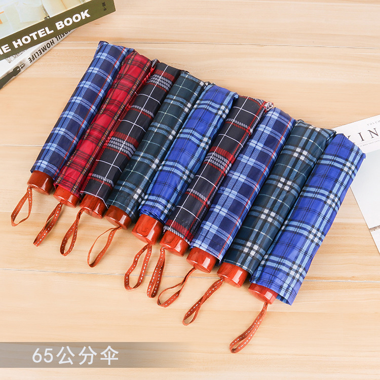 Classic super 10 bone triple folding bar clear business men's oversized plaid umbrella 125CM under Specification drawing