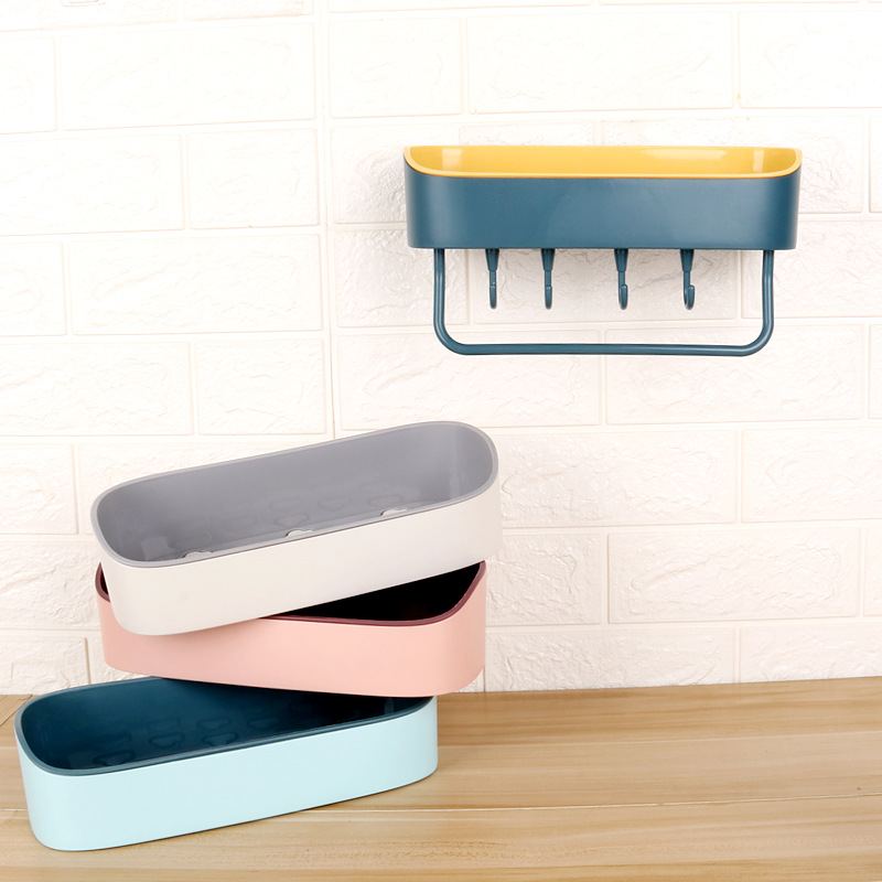 Powerful non-trace non - drilling drain rack multi - function with hook storage rack toilet toilet kitchen rack details Picture