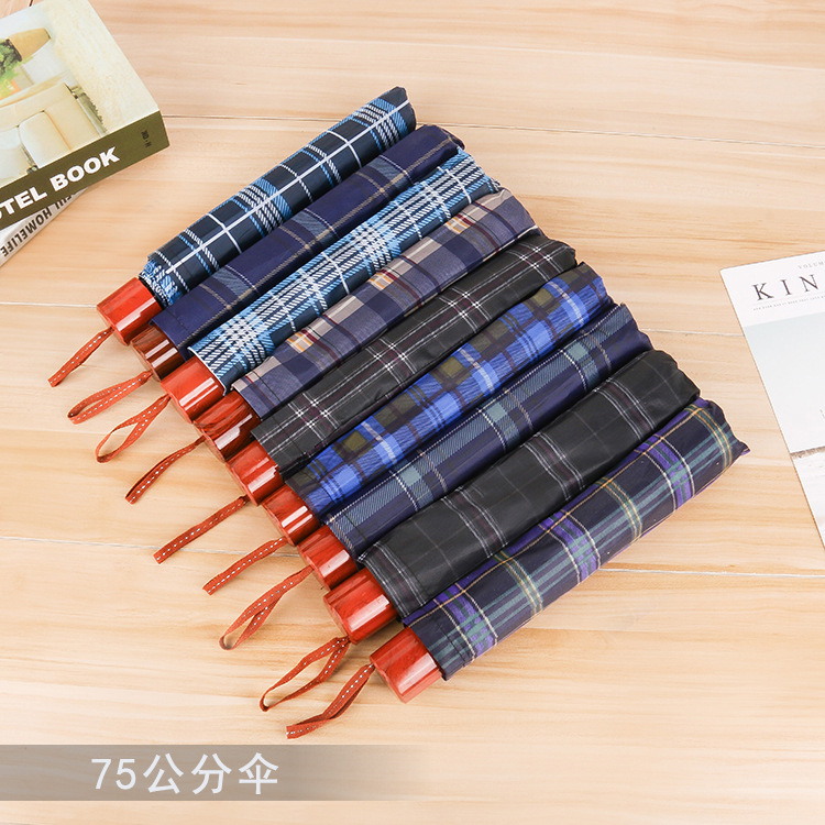 Classic super 10 bone triple folding bar clear business men's oversized plaid umbrella 125CM under details Picture