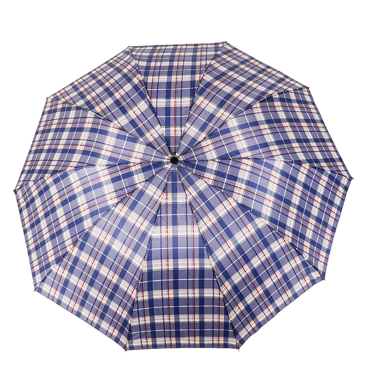 Classic super 10 bone triple folding bar clear business men's oversized plaid umbrella 125CM under Item Picture