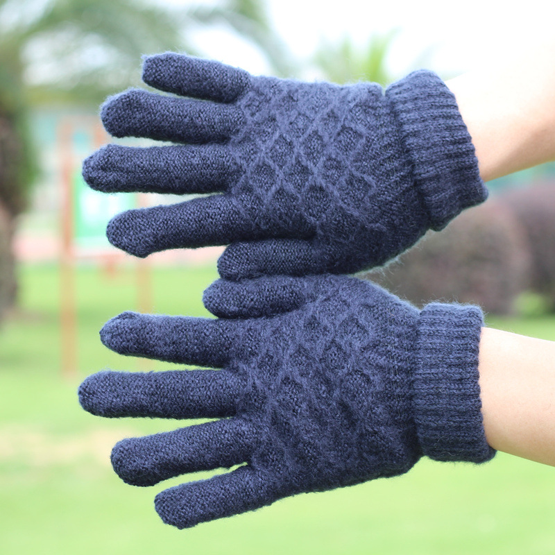 Autumn and winter warm men's new gloves motorcycle velvet cold solid color wool gloves manufacturers knit gloves full figure
