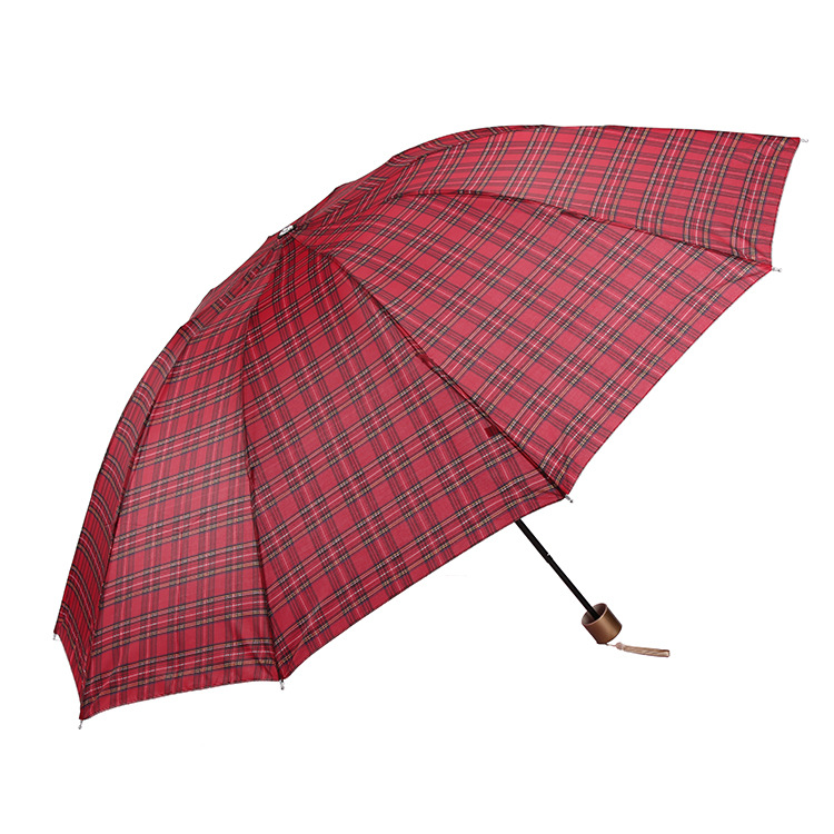 75cm extra-large business plaid umbrella with reinforced ten-bone windproof three-fold umbrella for household rain folding umbrella Item Picture
