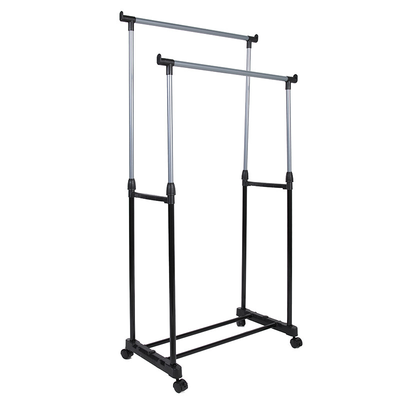 Ordinary iron pipe small lifting clothes hanger floor high and low parallel bar not telescopic clothes rack moving belt wheel Specification drawing