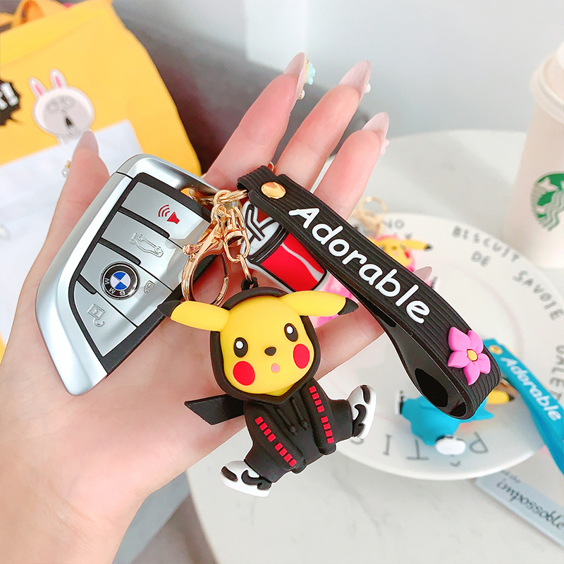 Fashion pet elf Pokemon cartoon silicone creative hoodie Pikachu key chain pendant women's gift details Picture