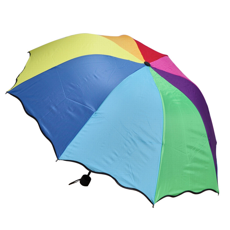 Black lacquer Apollo rainbow folding umbrella ruffle decoration three fold umbrella creative sunny rain sunshade Item Picture