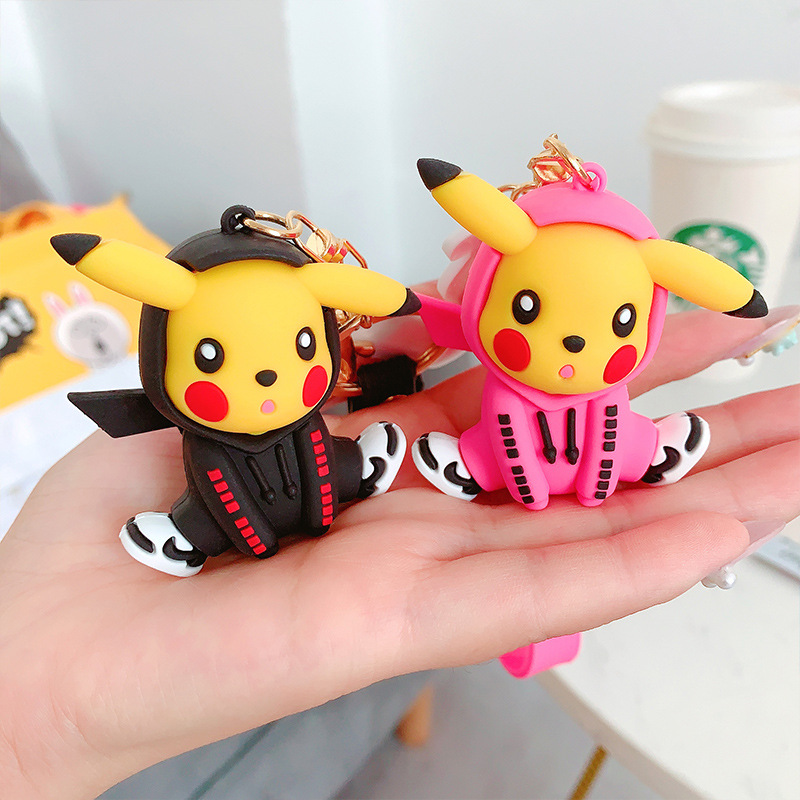 Fashion pet elf Pokemon cartoon silicone creative hoodie Pikachu key chain pendant women's gift Application Scenario