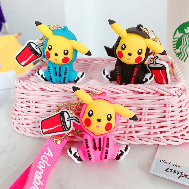 Fashion pet elf Pokemon cartoon silicone creative hoodie Pikachu key chain pendant women's gift Specification drawing