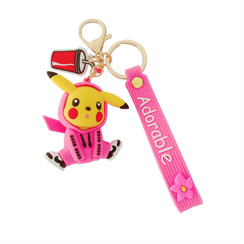 Fashion pet elf Pokemon cartoon silicone creative hoodie Pikachu key chain pendant women's gift Item Picture