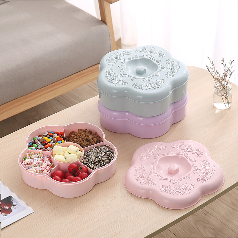 Large capacity creative New Year's Day dry fruit tray family living room fruit tray with lattice with lid candy box plastic melon seed tray full figure
