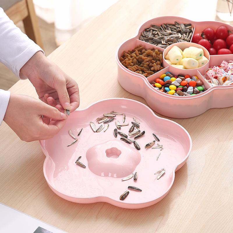 Large capacity creative New Year's Day dry fruit tray family living room fruit tray with lattice with lid candy box plastic melon seed tray Specification drawing