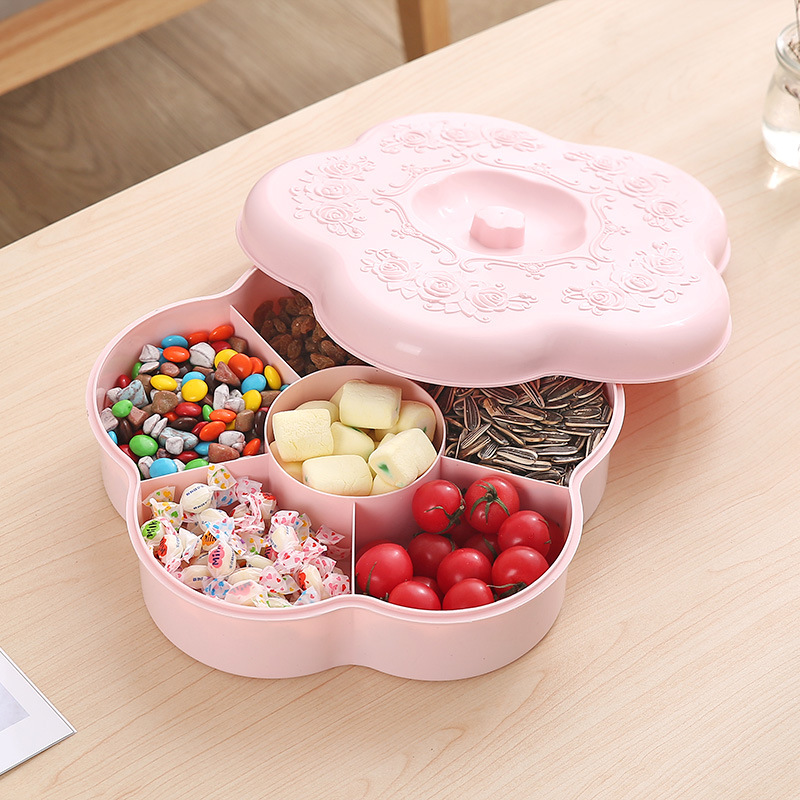 Large capacity creative New Year's Day dry fruit tray family living room fruit tray with lattice with lid candy box plastic melon seed tray details Picture