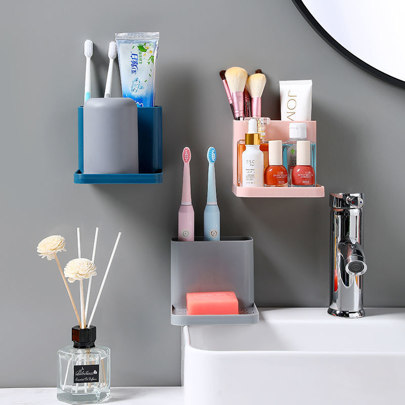 Bathroom toilet wall-mounted non-perforated non-shelving rack Kitchen plastic wall wall-mounted nail sundries storage rack Application Scenario