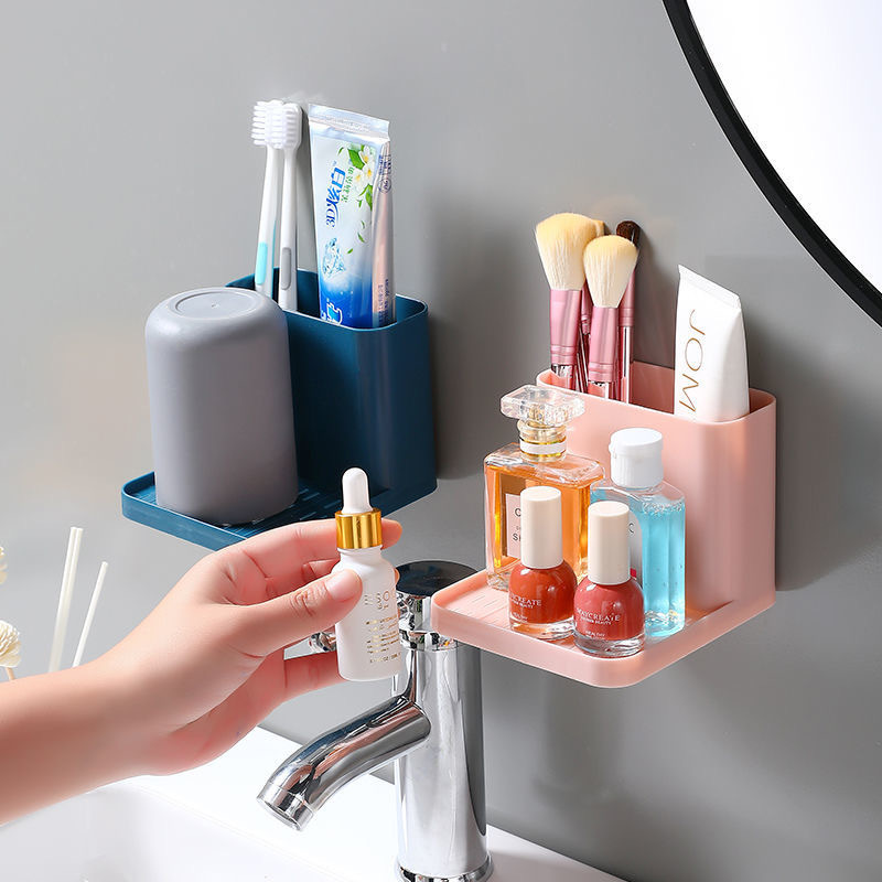 Bathroom toilet wall-mounted non-perforated non-shelving rack Kitchen plastic wall wall-mounted nail sundries storage rack full figure