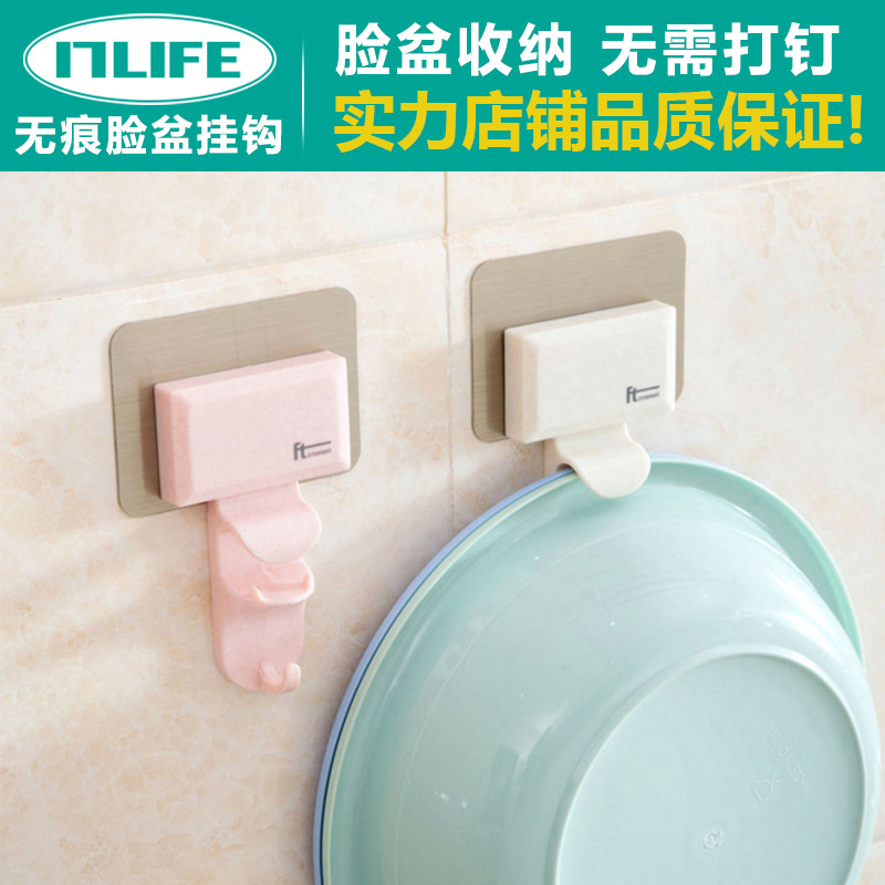 Wall basin hook bathroom creative traceless rack toilet strong wall hanging basin rack hanging basin rack Specification drawing
