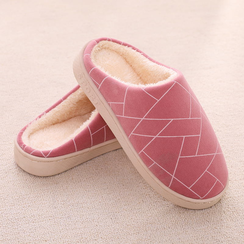 Winter 2020 Korean version of simple hotel women's thick soles home indoor couple hair tote shoes Men thermal home cotton slippers Specification drawing