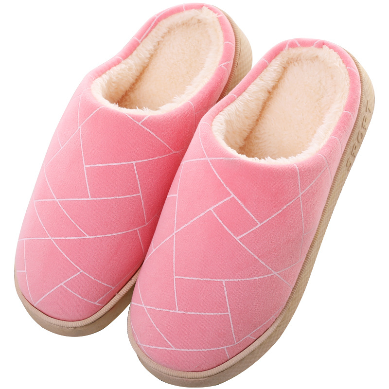 Winter 2020 Korean version of simple hotel women's thick soles home indoor couple hair tote shoes Men thermal home cotton slippers Item Picture