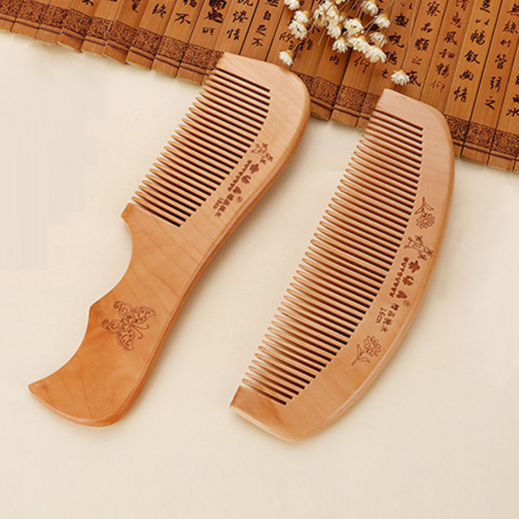 Carved old peach comb men and women home thickened anti-static hair hair hair hair comb wood comb