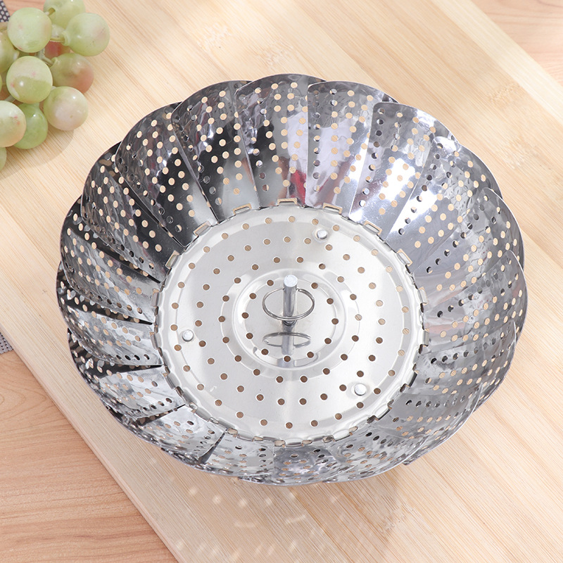 Small, medium and large household stainless steel retractable lotus steam tray folding fruit tray steamer tray steamer tray