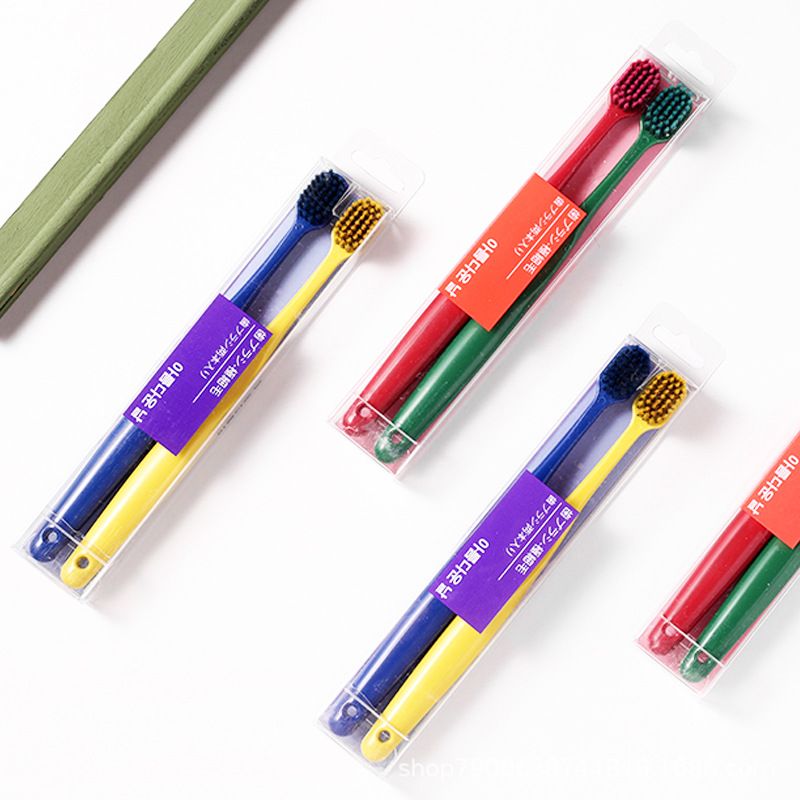 Manufacturers wholesale 2 sets of wide-head toothbrushes 2 sets of bamboo charcoal adult household ultra-fine soft hair
