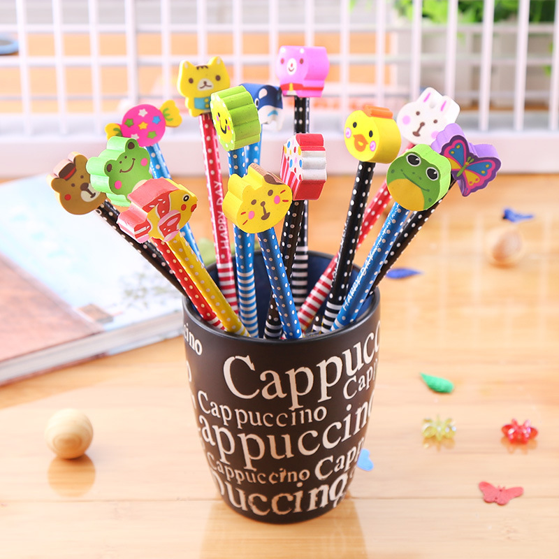 Special creative children's pencil with cartoon eraser head students pencil stationery school supplies manufacturers wholesale