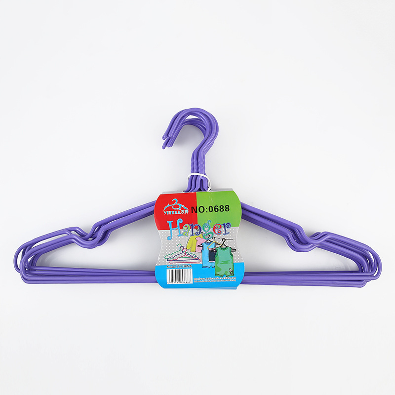 0688 factory direct new groove wire coat hanger steel wire dip plastic monochrome coat hanger household thick plastic coat hanger