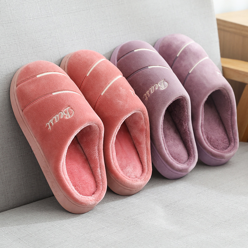 2020 new lovers slippers men's and women's embroidered cotton slip-on soft sole thickened home non-slip indoor thermal cotton slippers