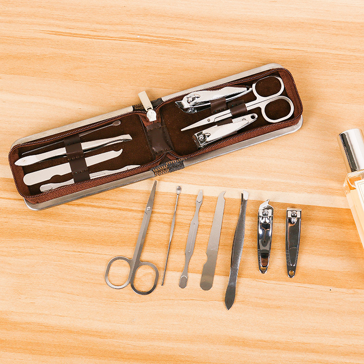 Manufacturers direct nail tools zipper bag 7 sets of nail set decoration nail beauty spot nail scissors set