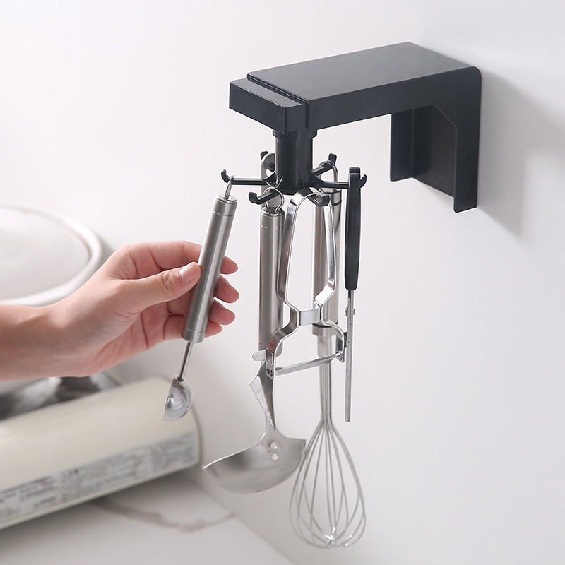 Retractable rotating hook hole-free kitchen wall shelf spatula spoon kitchen utensil storage rack